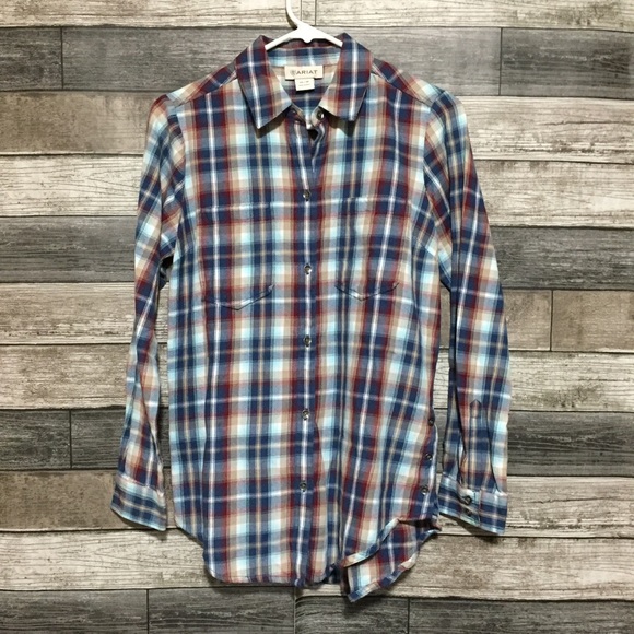Ariat Plaid Button Up Shirt Women’s XS Tunic Side Buttons Casual Workwear - Picture 3 of 9